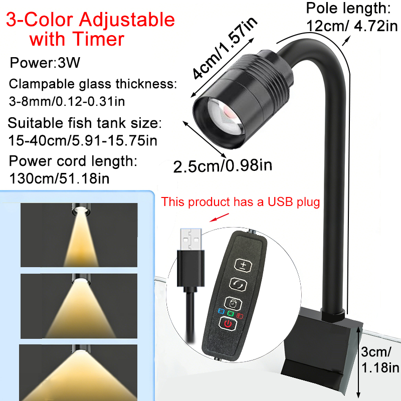 Aquarium Marine Light - 3W South American Aquarium Spotlight 3-Color